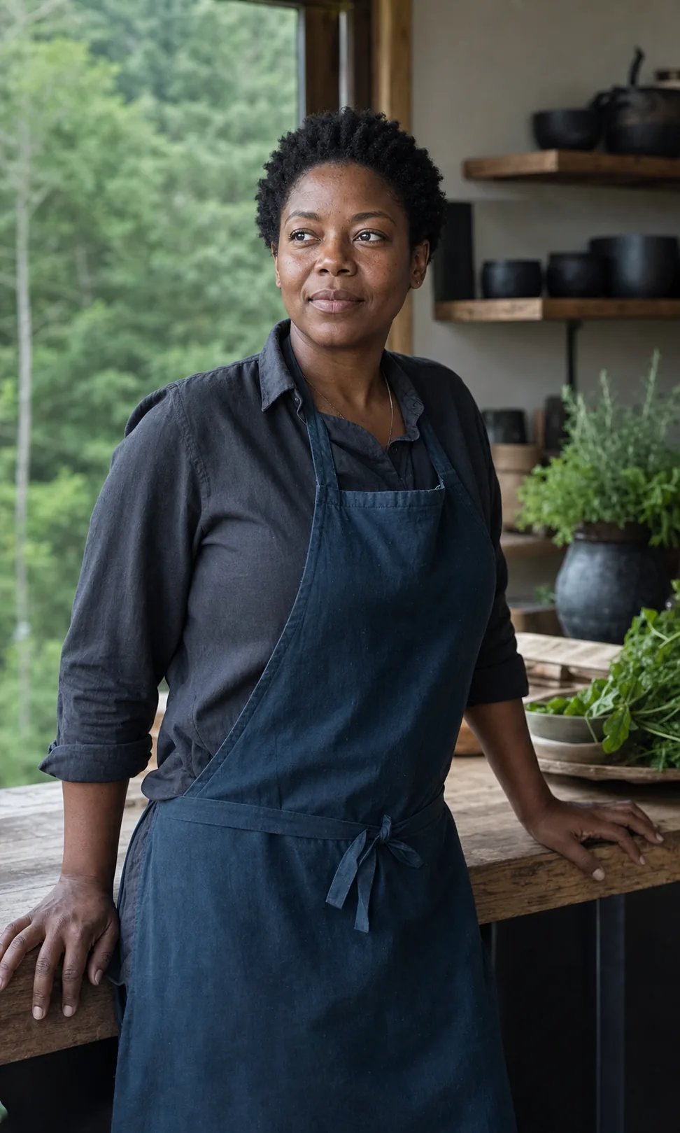 Fictional host Amara Reed in the retreat kitchen